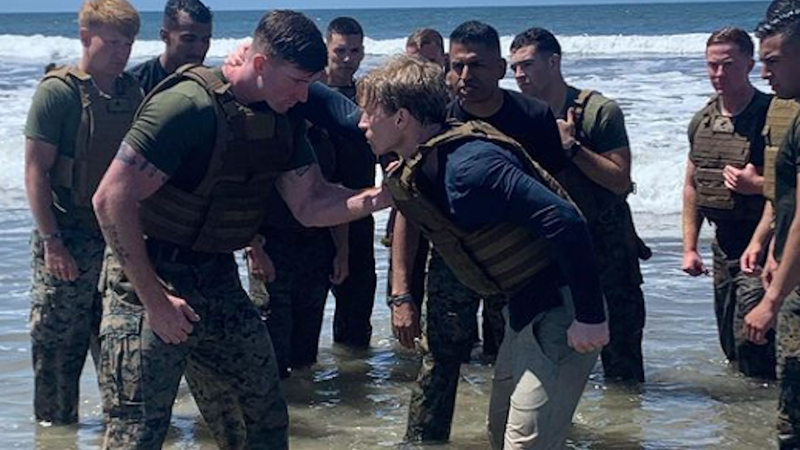 Influencer Magnus Mitdbo takes on the Marines in shallow water grappling at Camp Pendleton