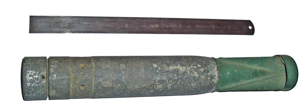 A Luftwaffe 1 kg incendiary bomb dated 1936.