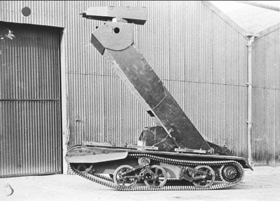 <em>The Praying Mantis could be elevated to fire over obstacles and cover (The Tank Museum)</em>