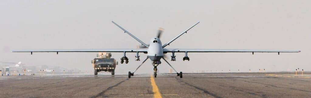 <em>An MQ-9 Reaper taxis in Afghanistan (U.S. Air Force)</em>