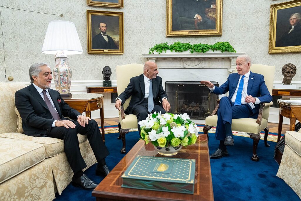 President Joe Biden meeting with Afghan President Ashraf Ghani and Chairman Abdullah Abdullah, 25 June 2021.