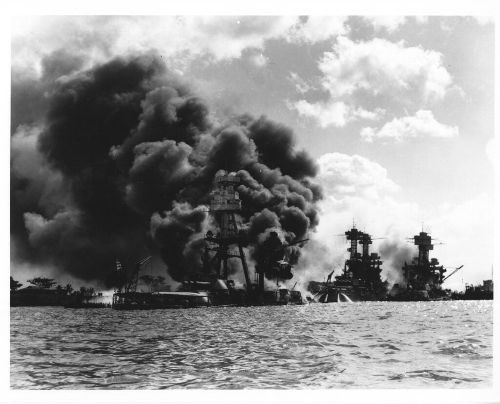 ships burning at pearl harbor