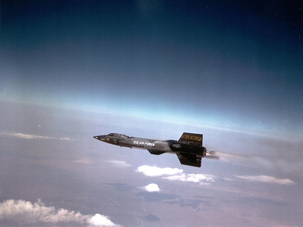 The X-15 pulling away from its drop launch plane