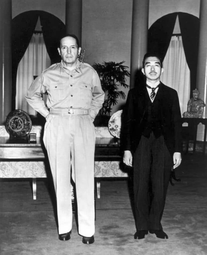 macarthur and hirohito after Allied invasion of Normandy