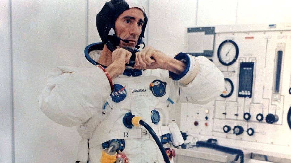 walter cunningham suits up for apollo 7 mission