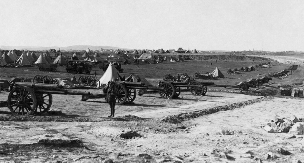 british artillery before flag used to surrender Jerusalem