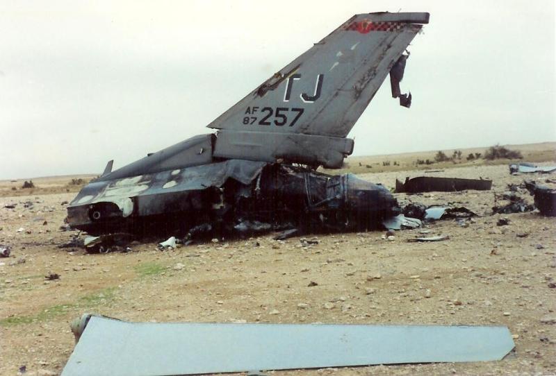 remains of crash by F-16 pilot