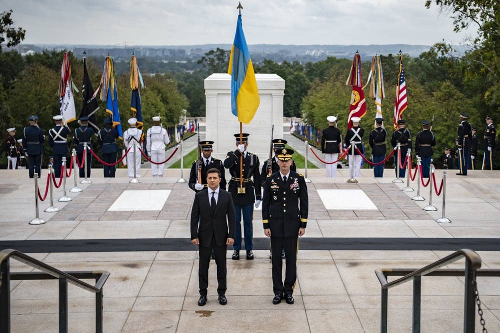 <em>President Zelenskyy at the Tomb of the Unknown Soldier on September 1, 2021 (U.S. Army)</em>