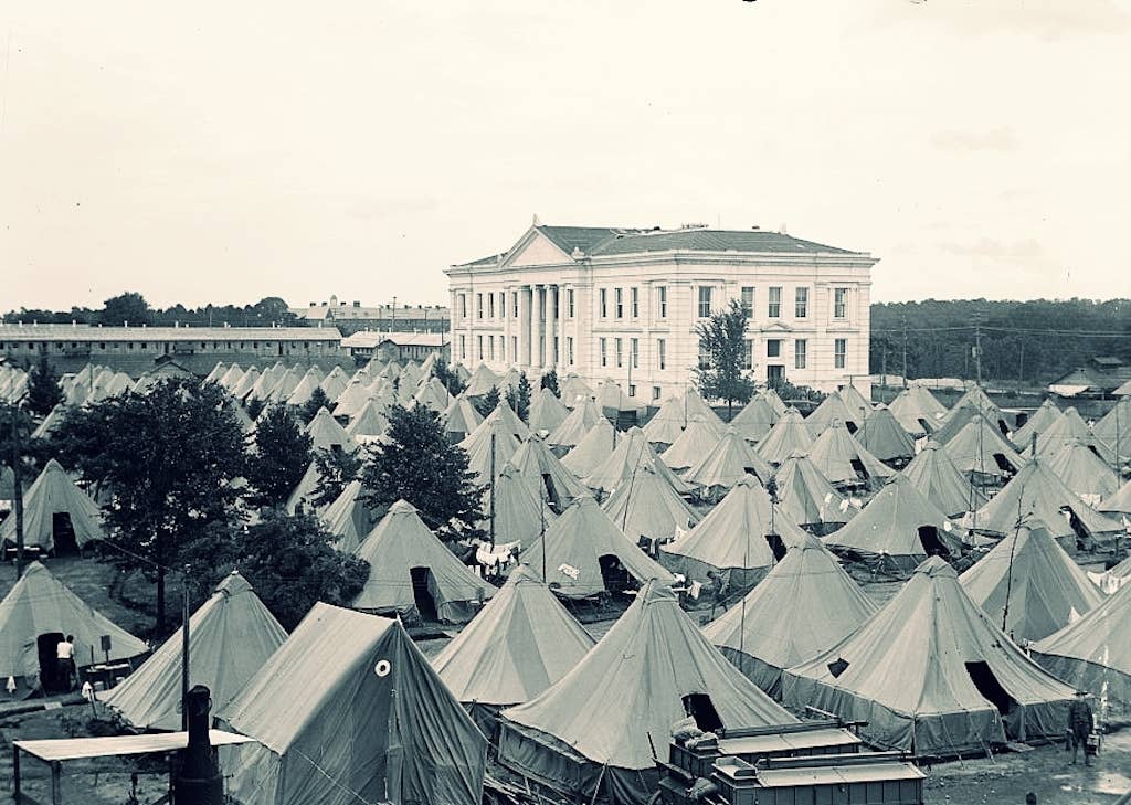 Tents on the American University campus. Library of Congress photo.