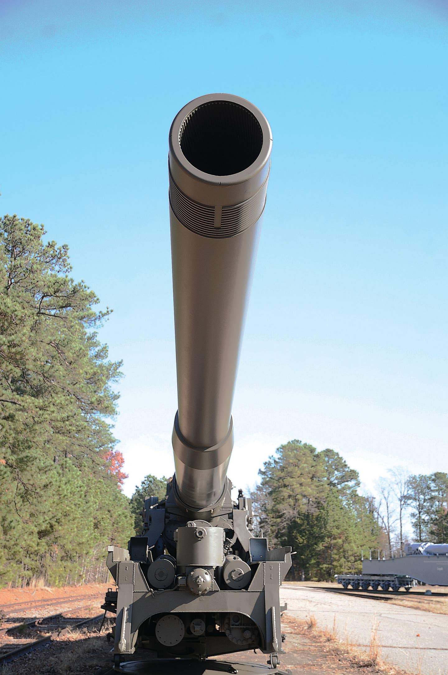 The M65 series artillery piece, nicknamed Atomic Annie, is a 280mm cannon capable of firing a nuclear round. Twenty copies were made between 1953-63.  Several survive and are on display at museums and other venues across the country.