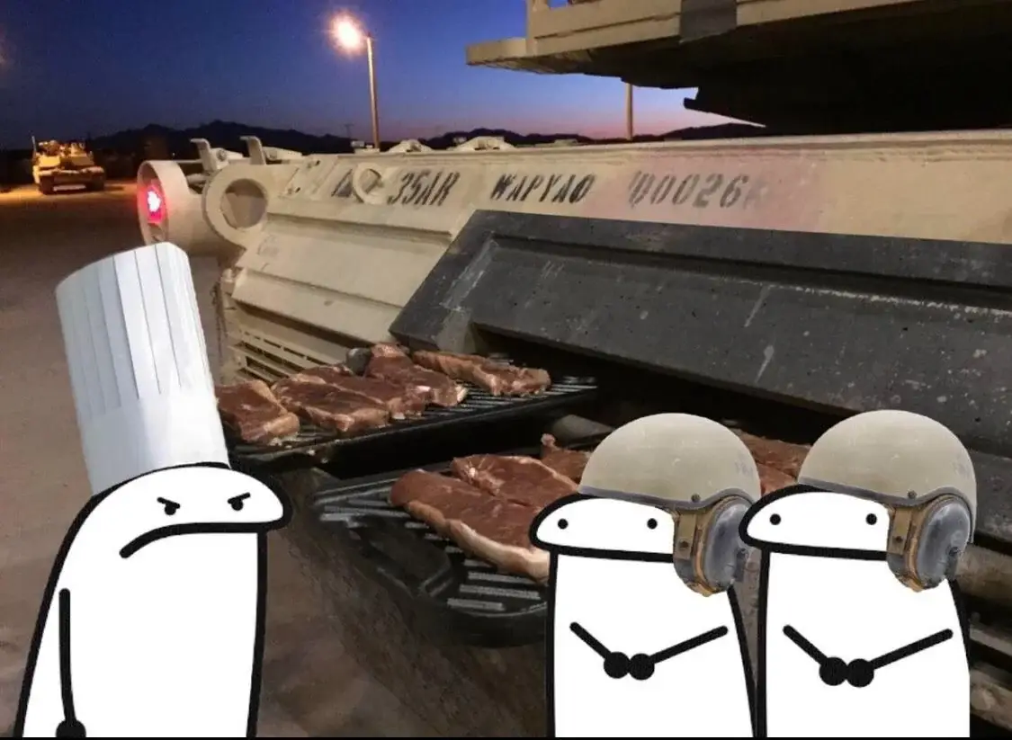 cooking meat on tank military memes