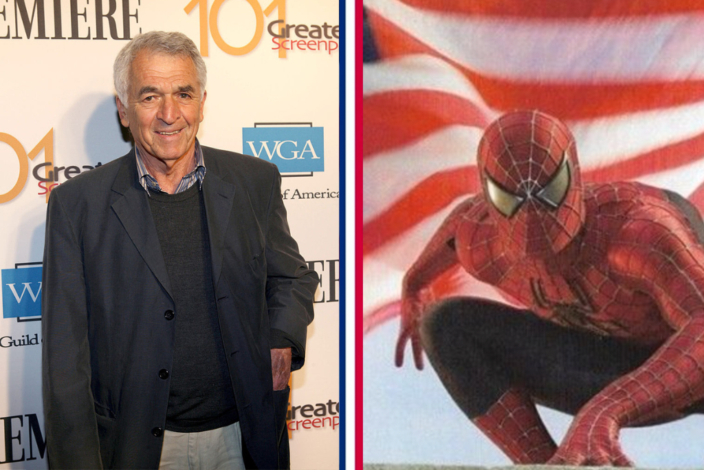 A collage of Alvin Sargent and Spider Man