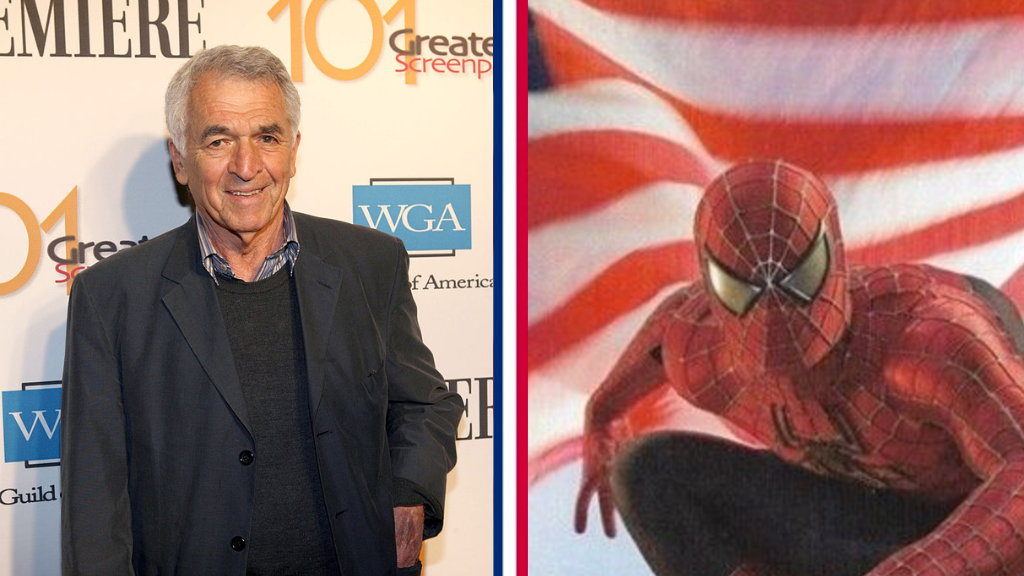 A collage of Alvin Sargent and Spider Man