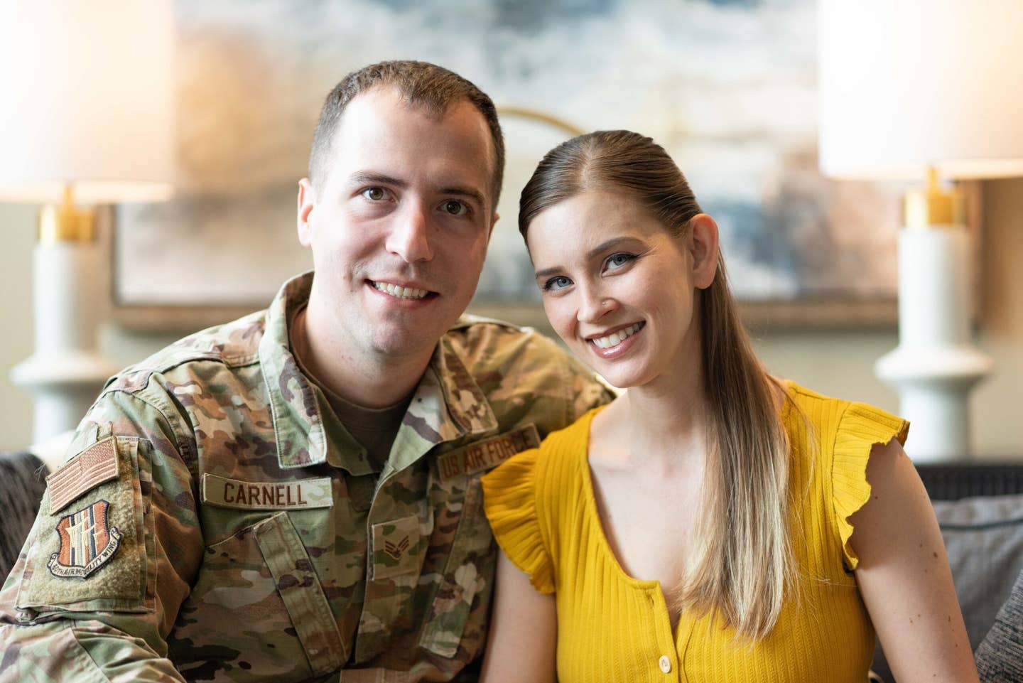 U.S. Air Force Senior Airman Jonathan Carnell, 60th Air Mobility Wing public affairs specialist from Travis Air Force Base, California, and his spouse, Micah. (U.S. Air Force photo by Chustine Minoda)