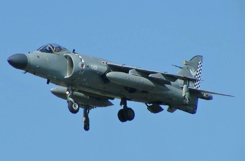 sea harrier shooting down enemy aircraft in air-to-air combat