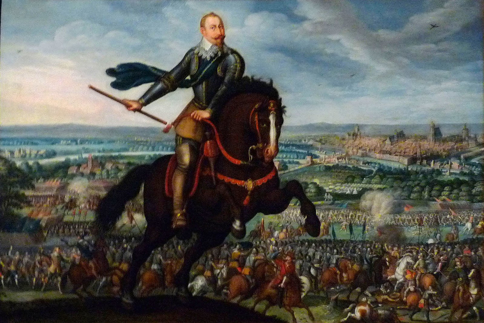 A painting of Gustavas Adolphus on a horse