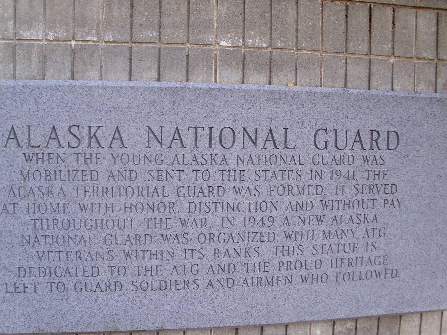 Plaque honoring the Alaska National Guard, Alaska Veterans Memorial.