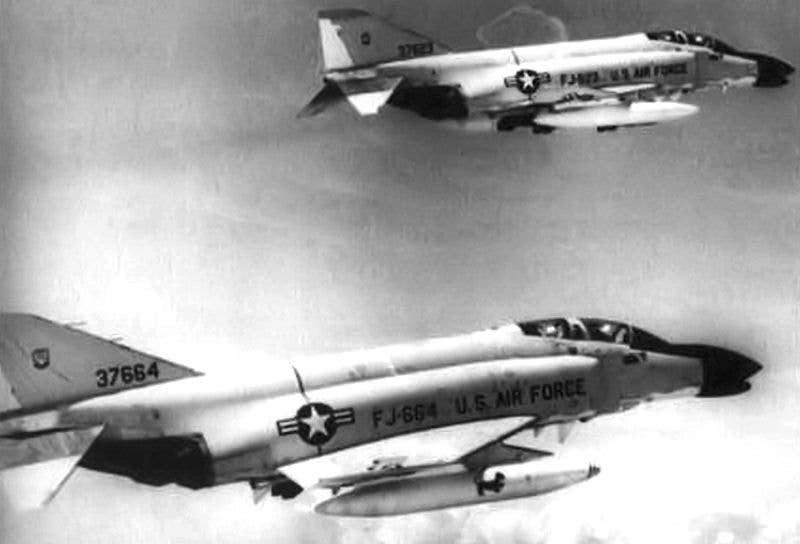 <em>F-4Cs of the 390th Tactical Fighter Squadron fly over Vietnam (U.S. Air Force)</em>