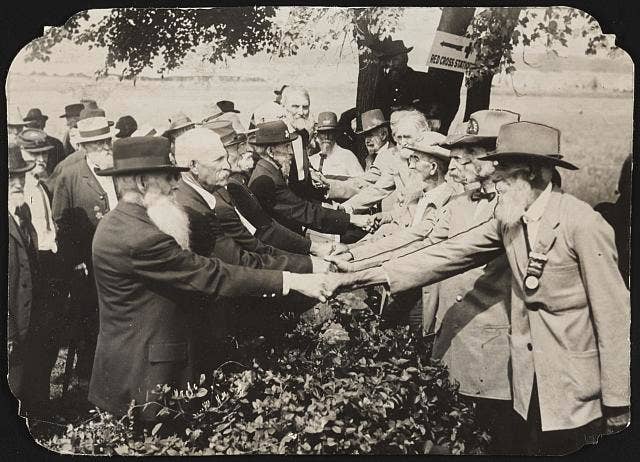 civil war veterans shaking hands