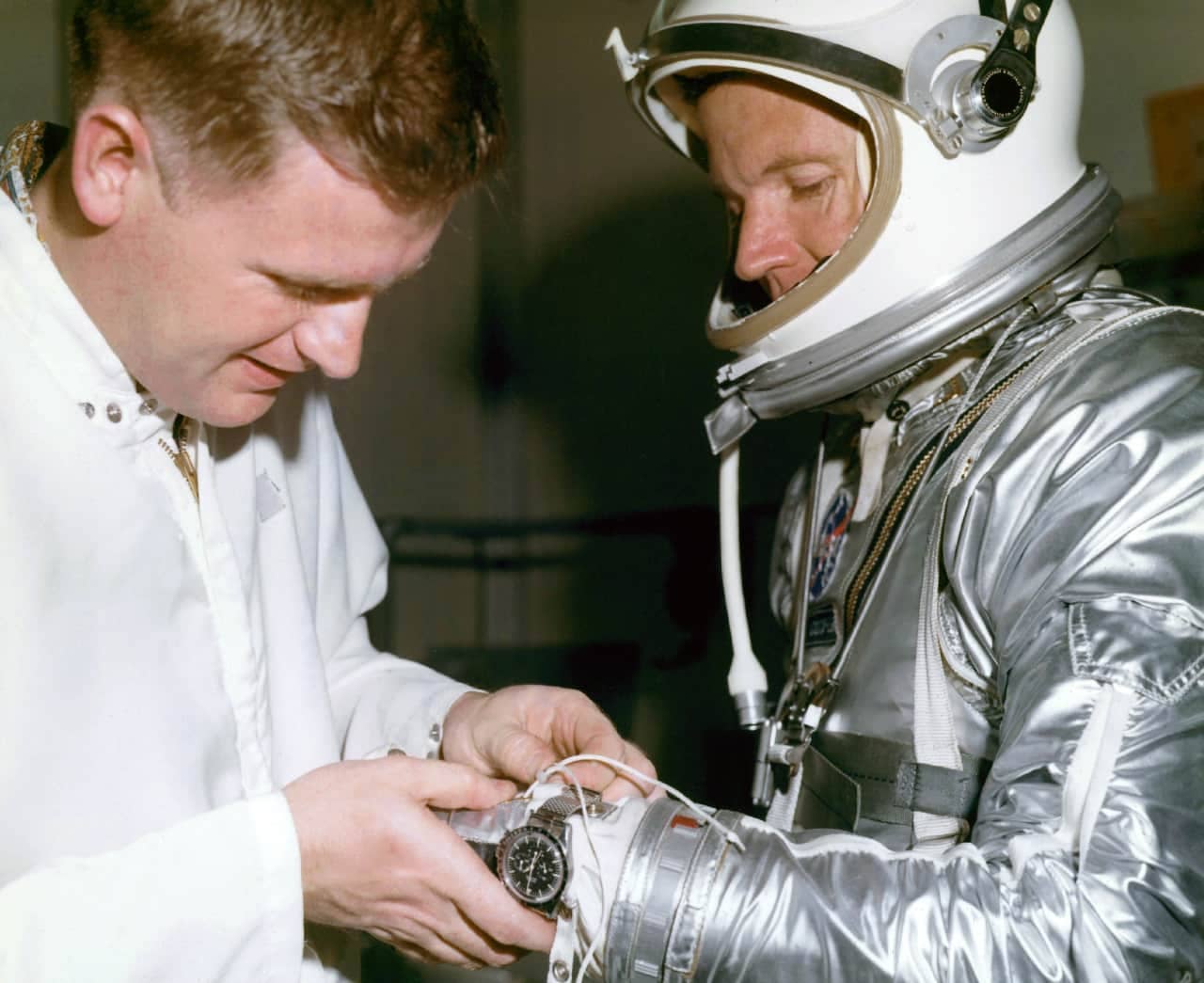 <em>Gordon Cooper purchased his Speedmaster privately and wore it on Mercury-Atlas 9 in 1963 (NASA)</em>