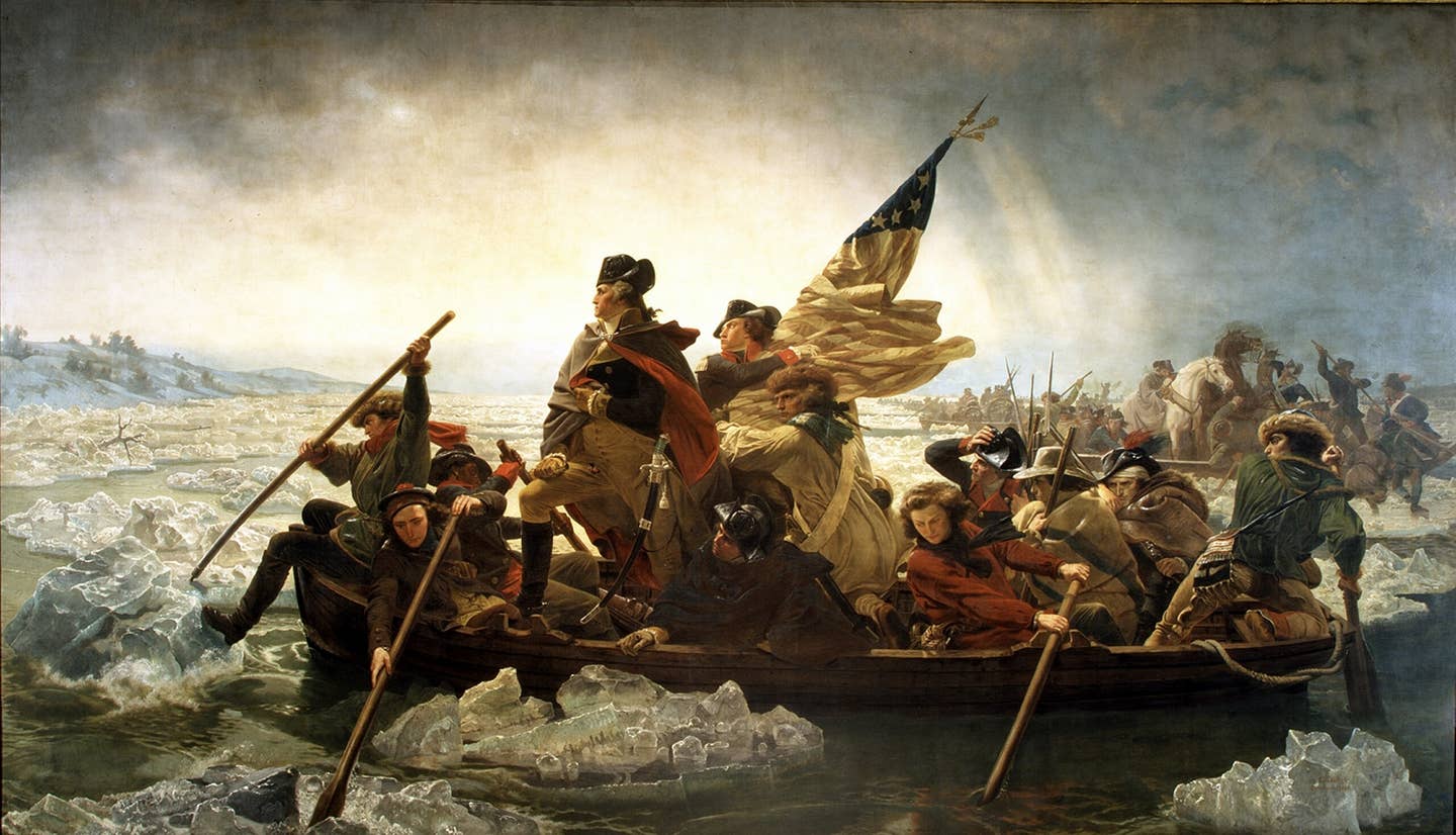 george washington crossing the Delaware River in a boat