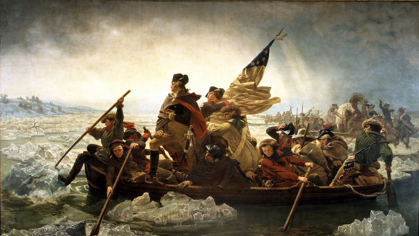 george washington crossing the Delaware River in a boat
