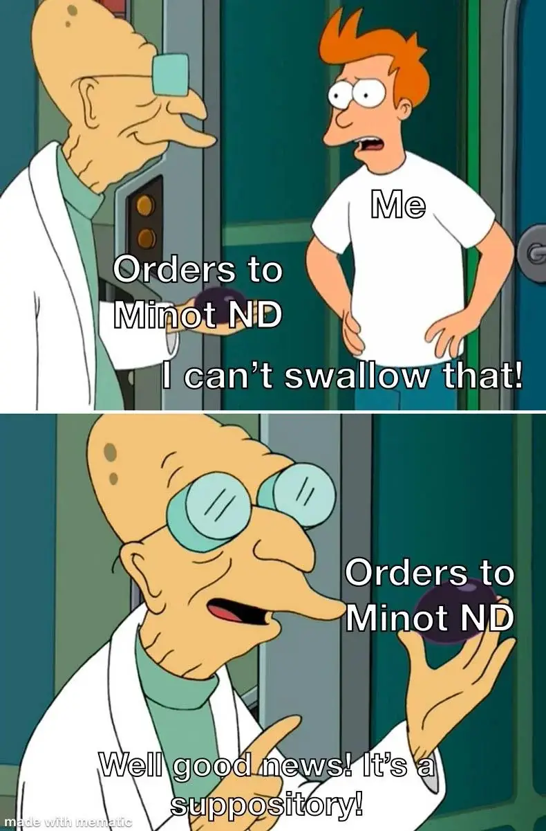 Cartoon making fun of getting orders to Minot ND.