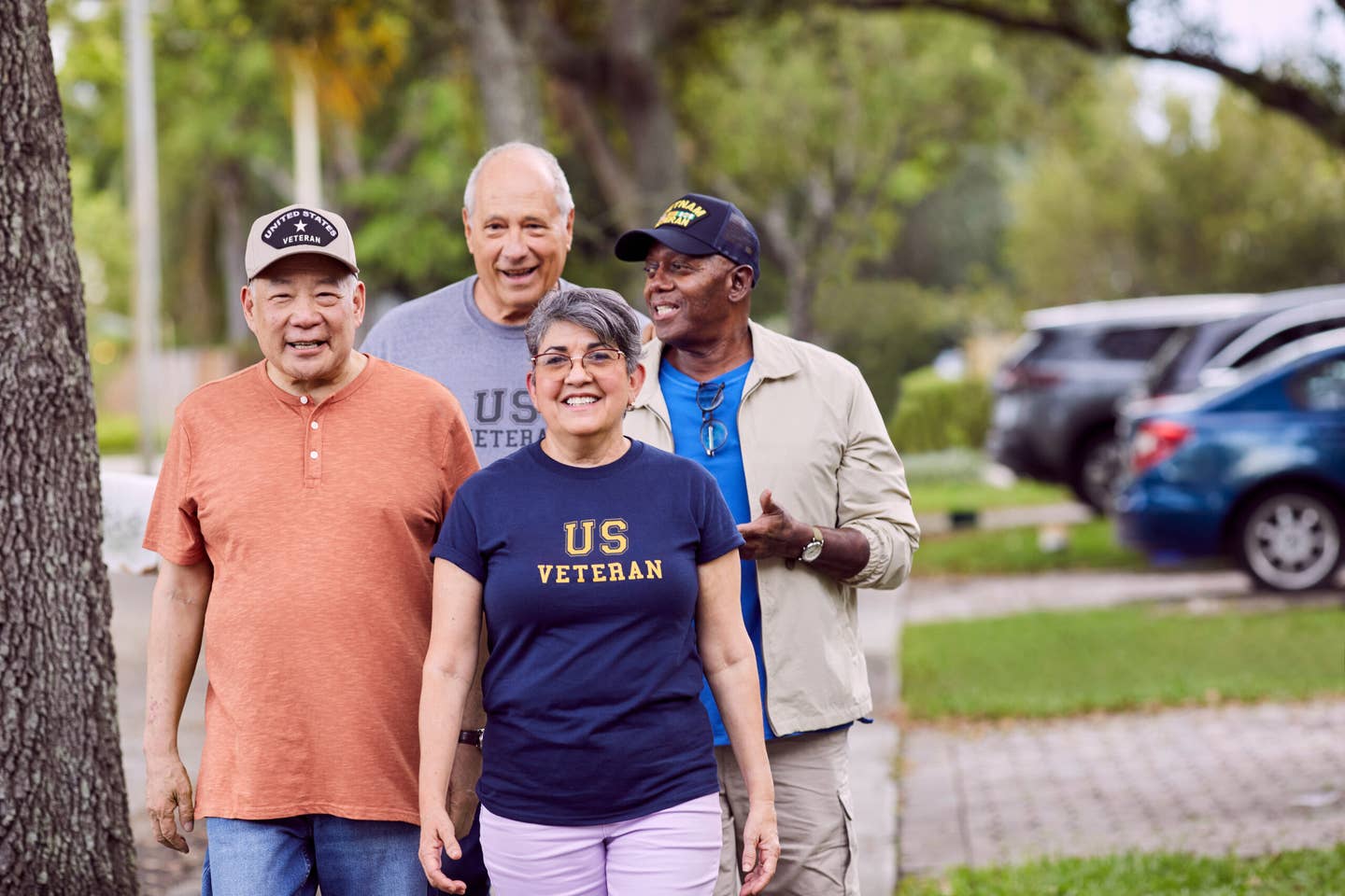 Active veterans taking a walk outdoors