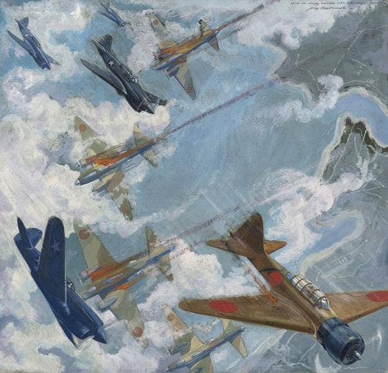 diggers and doughboys painting of aircraft dogfight.