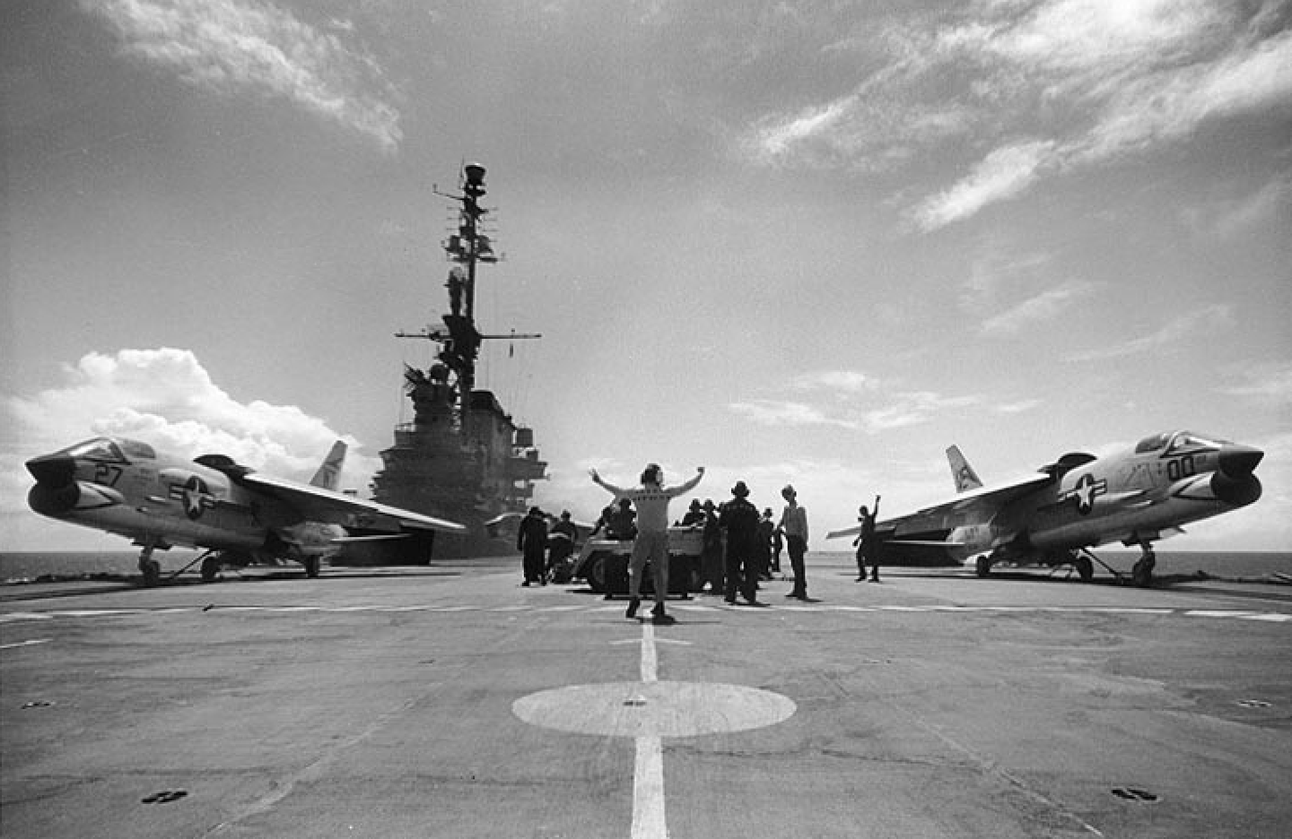 F-8 Crusader on aircraft carrier USS Midway.