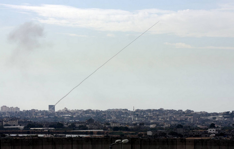 A Hamas rocket that was launched from the Gaza Strip.