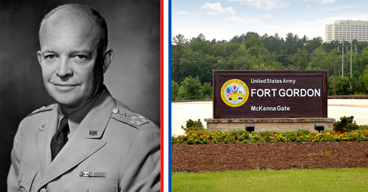 Dwight Eisenhower and the former Fort Gordon gate.