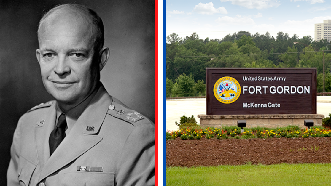Dwight Eisenhower and the former Fort Gordon gate.