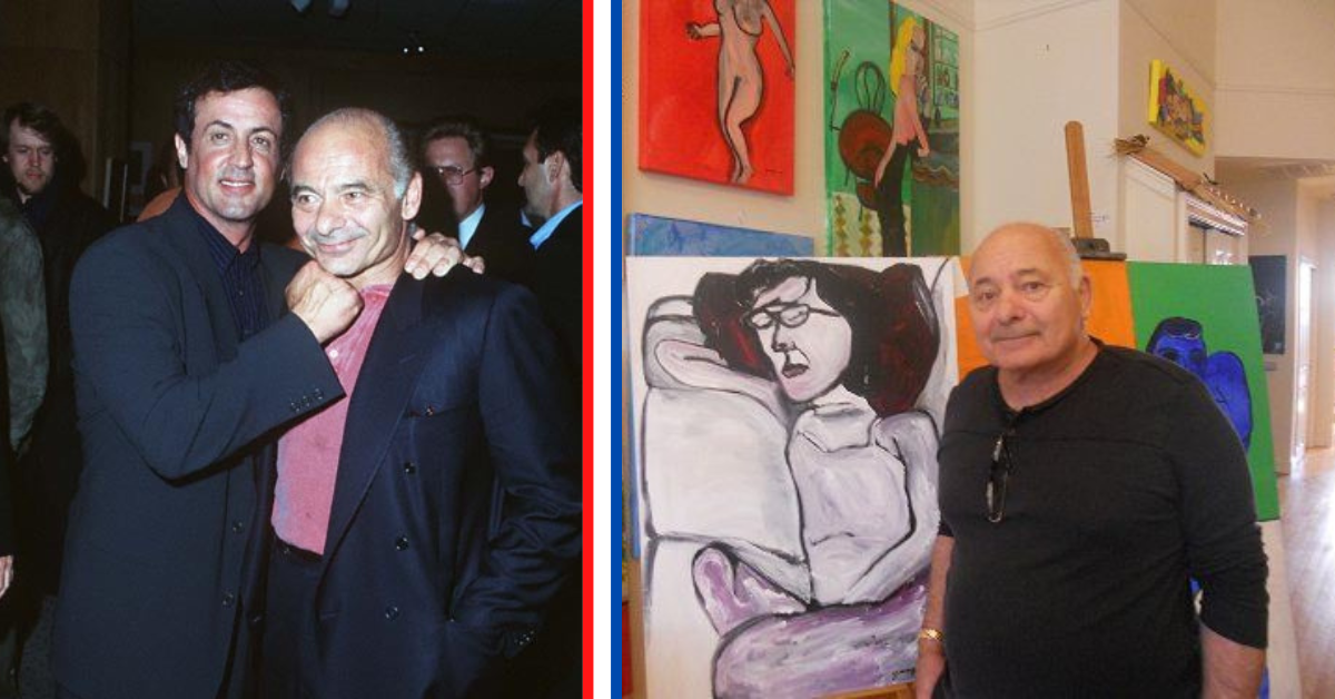 Sly Stallone with Burt Young on the 20th anniversary of Rocky and Young with some of his paintings.