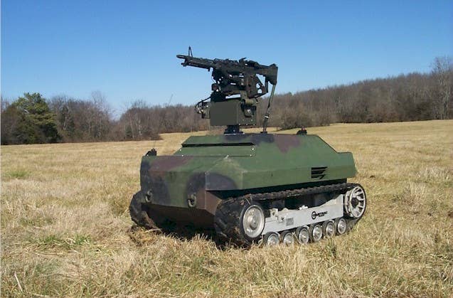 The Gladiator TUGV armed with an M60 machine gun.