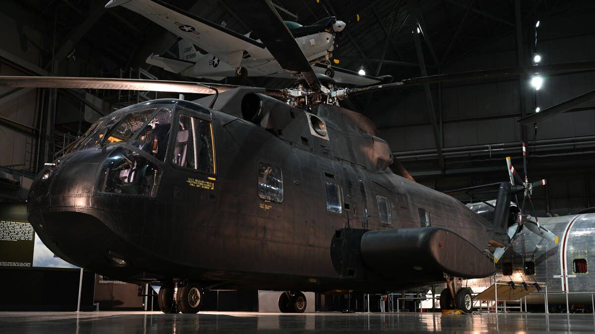 Sikorsky CH-3E Black Mariah on display in the Southeast Asia War Gallery at the National Museum of the US Air Force