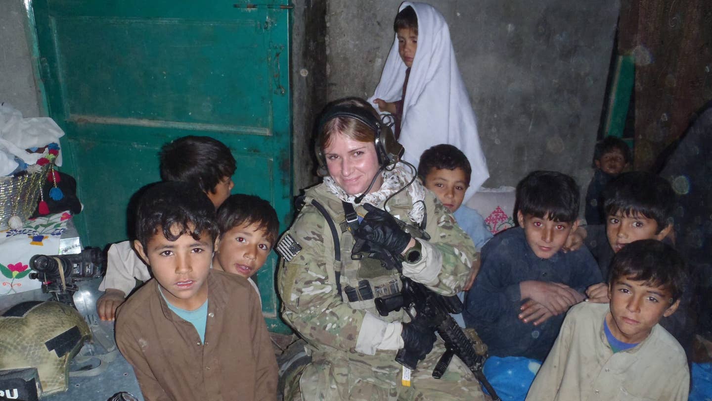 Rebekah Edmonson with Afghan children.