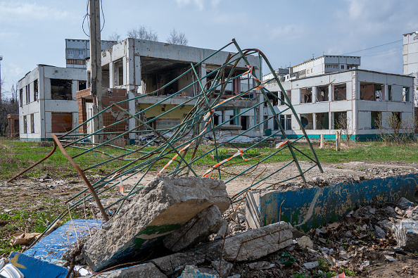 KHARKIV, UKRAINE - APRIL 9: A view of a kindergarten heavily damaged by Russian missiles in the Saltivka district of Kharkiv as the Russian-Ukraine war continues in Ukraine on April 09, 2023. (Photo by Stringer/Anadolu Agency via Getty Images)