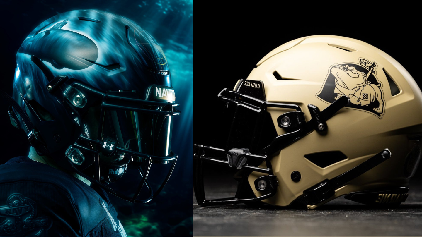 Army and Navy football helmets