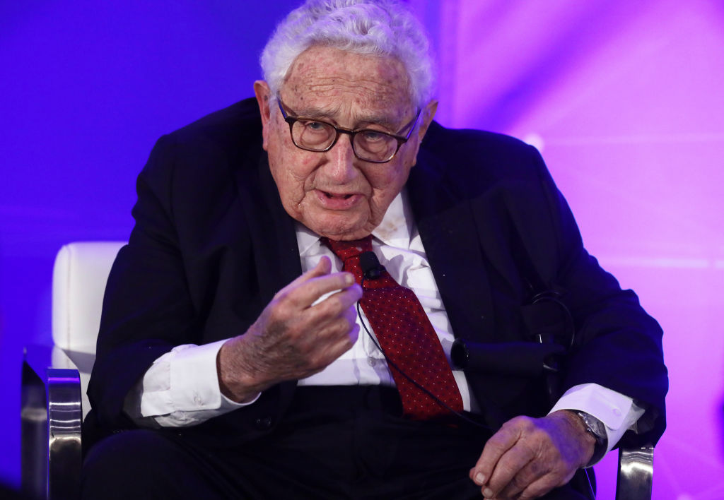 WASHINGTON, DC - NOVEMBER 05:  Former U.S. Secretary of State Henry Kissinger speaks during a National Security Commission on Artificial Intelligence (NSCAI) conference November 5, 2019 in Washington, DC. The commission held a conference on "Strength Through Innovation: The Future of A.I. and U.S. National Security." 