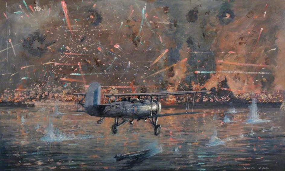 <em>The Swordfish crews braved intense fire during the night raid (Royal Navy)</em>
