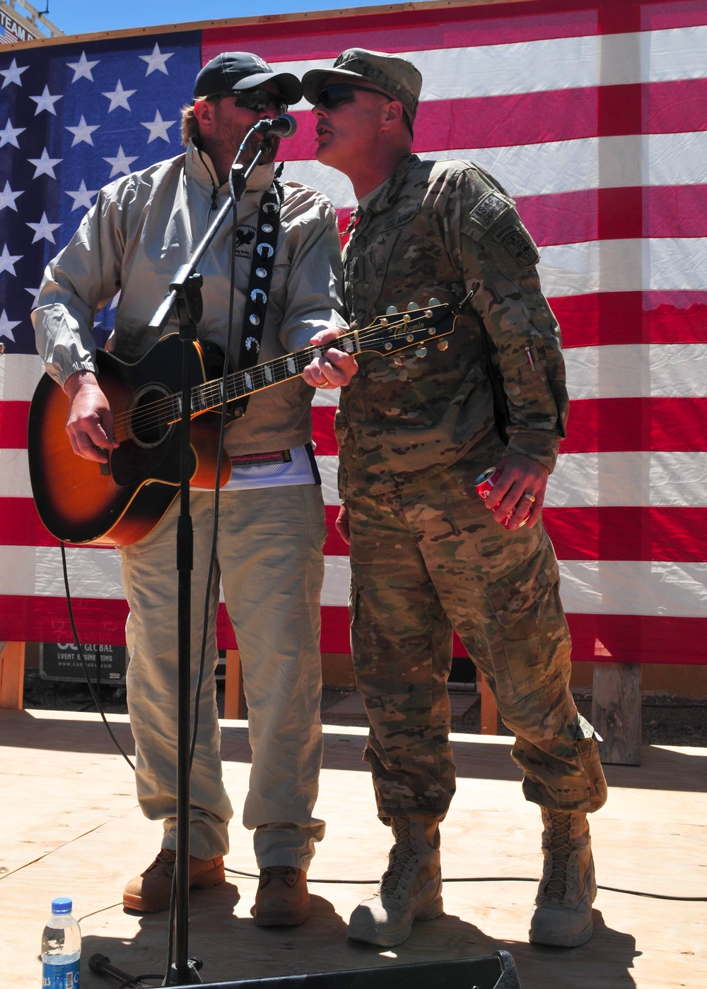 Toby Keith rocks Forward Operating Base Sharana in a surprise concert at the 172nd Infantry Brigade headquarters, April 29. Named one of the top 10 most dangerous places by Maxim Magazine, FOB Sharana and the surrounding combat outposts, are the center of the fight against foreign insurgents trying to infiltrate into Afghanistan. Keith will perform additional concerts in Afghanistan over the following days. U.S. Army photo.