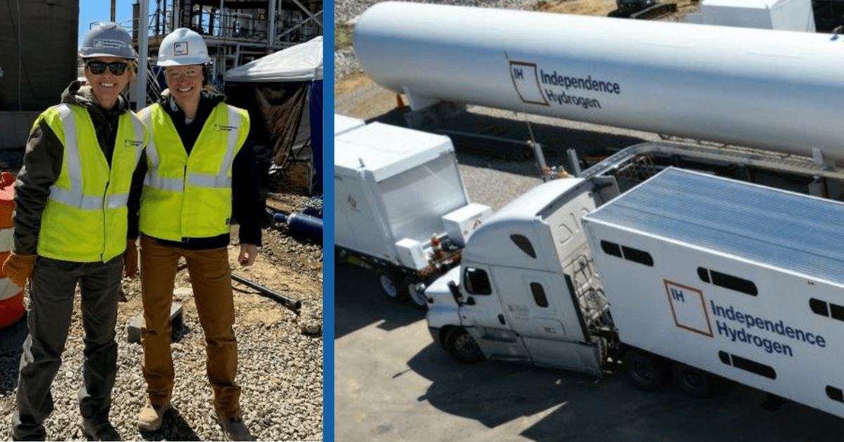 Left: Navy Veterans Ally Islin and Lindsay Rheiner on a job site pose for a photo. Photo courtesy Doug Doan. Right: Independence Hydrogen worksite. Photo courtesy Doug Doan.