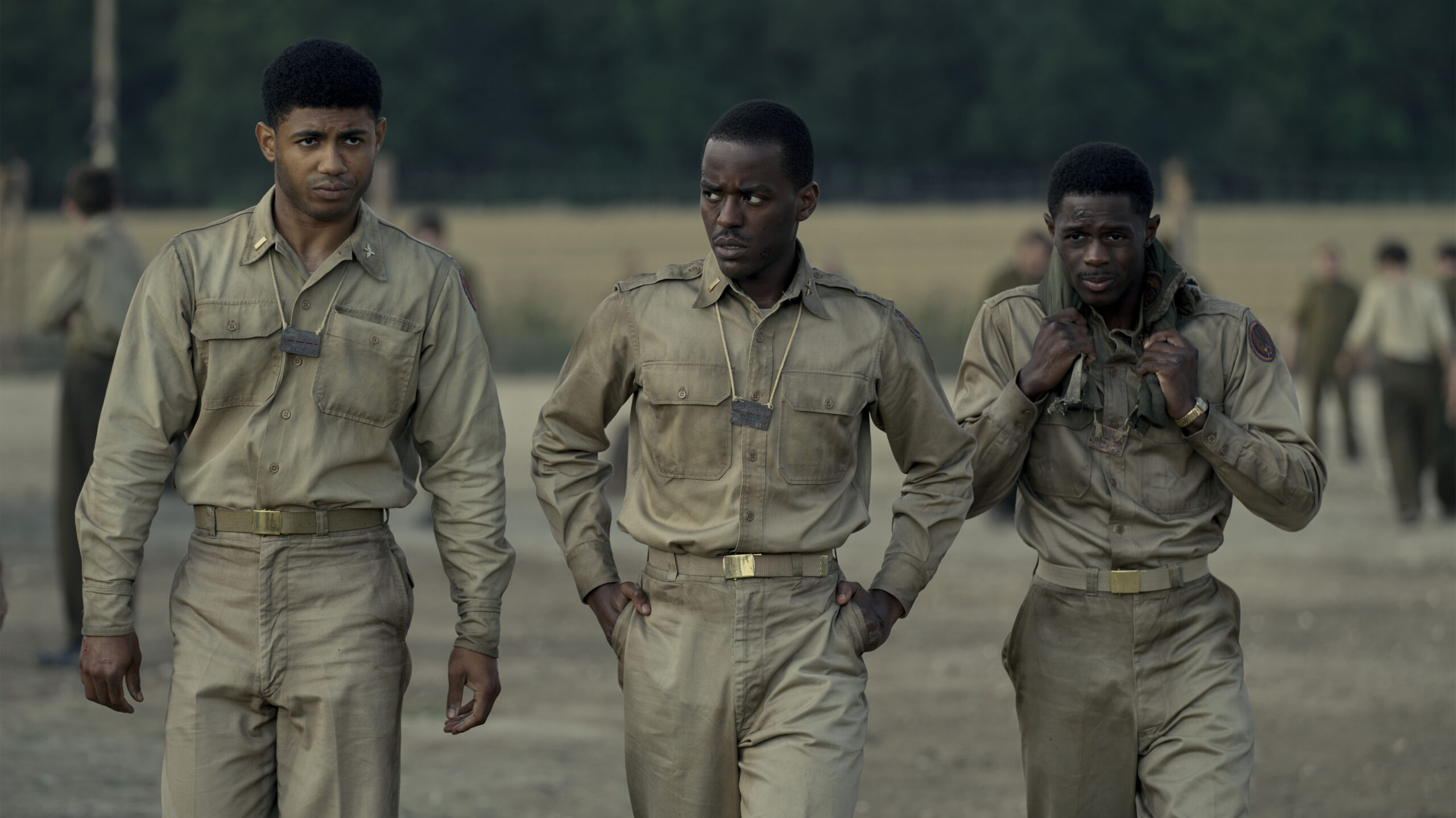 <em>The miniseries accurately intertwines the story of the Tuskegee Airmen with the 100th Bomb Group in the POW camp (Apple TV+)</em>