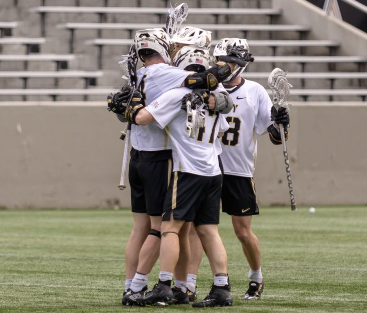 The Army West Point men's lacrosse team hosted Bucknell on April 1 and earned a 12-7 victory at Michie Stadium.<br>West Point/Photo by Mark Wellman