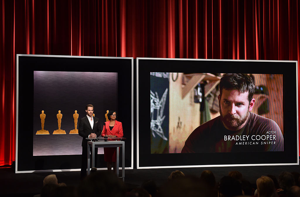 Bradley Cooper is nominated for American Sniper. You can watch American Sniper on multiple streaming platforms.