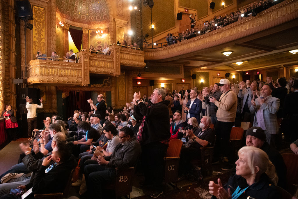 Audience members react at the "My Dead Friend Zoe" Premiere as part of SXSW 2024 Conference and Festivals held at the Paramount Theatre on March 9, 2024 in Austin, Texas. (Photo by Hutton Supancic/SXSW Conference &amp; Festivals via Getty Images)
