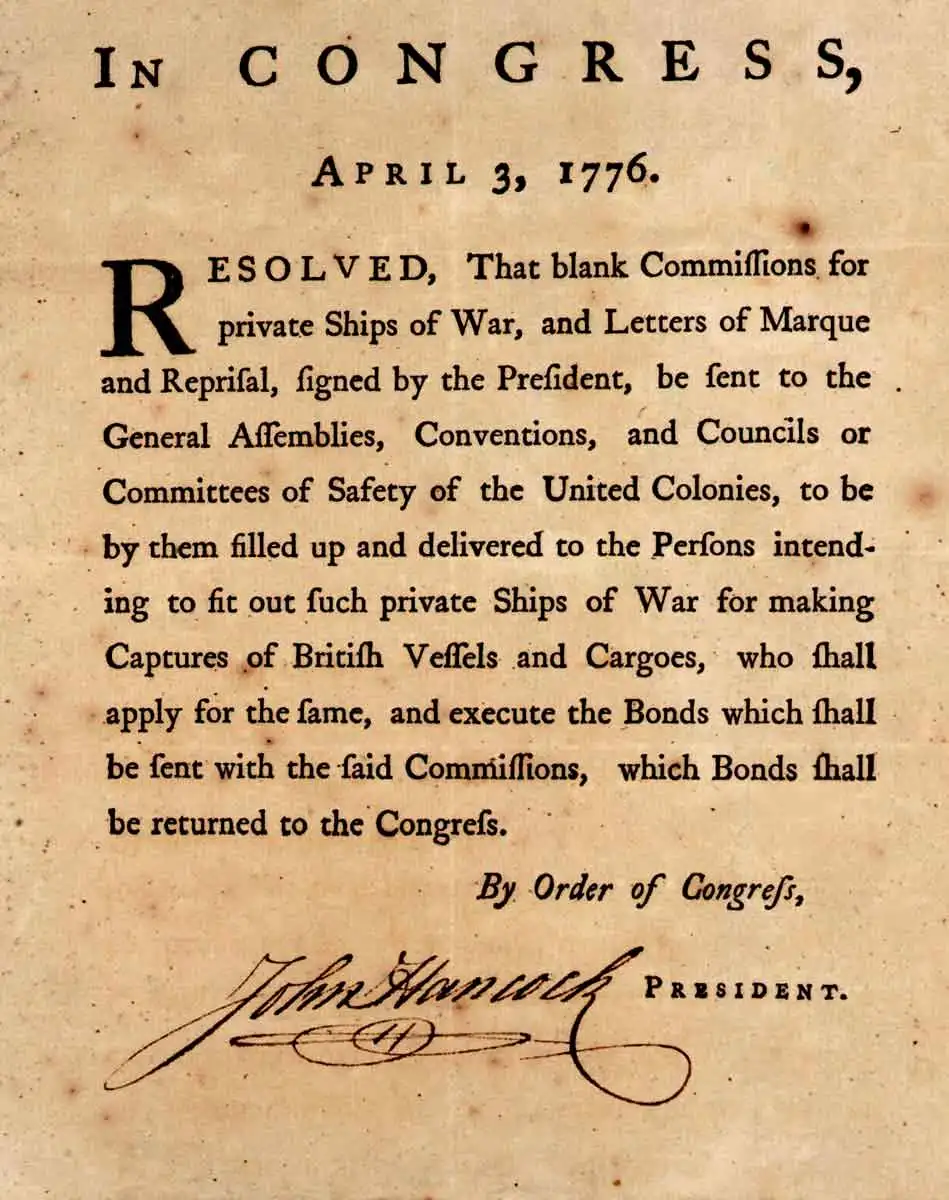 American Letter of Marque, 1776. Public Domain.