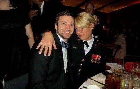Justin Timberlake with Corporal Kelsey DeSantis at the Marine Corps Birthday Ball on Nov. 12, 2011.