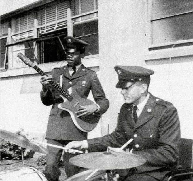 Pvt. James Marshall Hendrix and unknown drummer. (Source unknown)